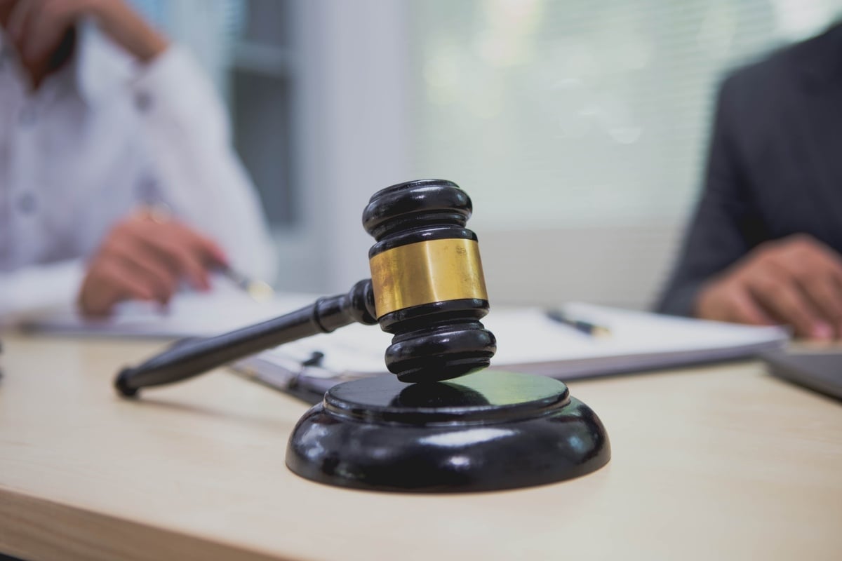 A gavel on a table