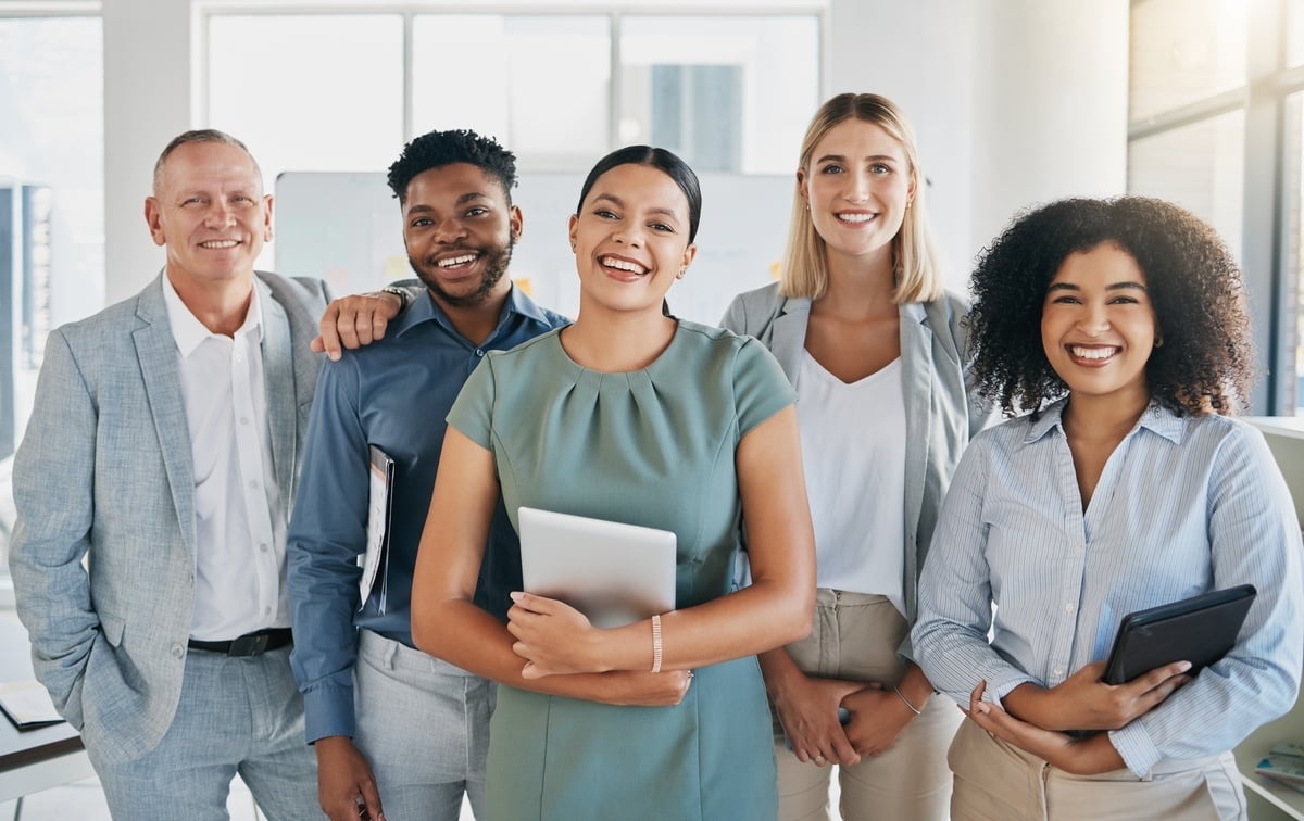 A group of smiling business people